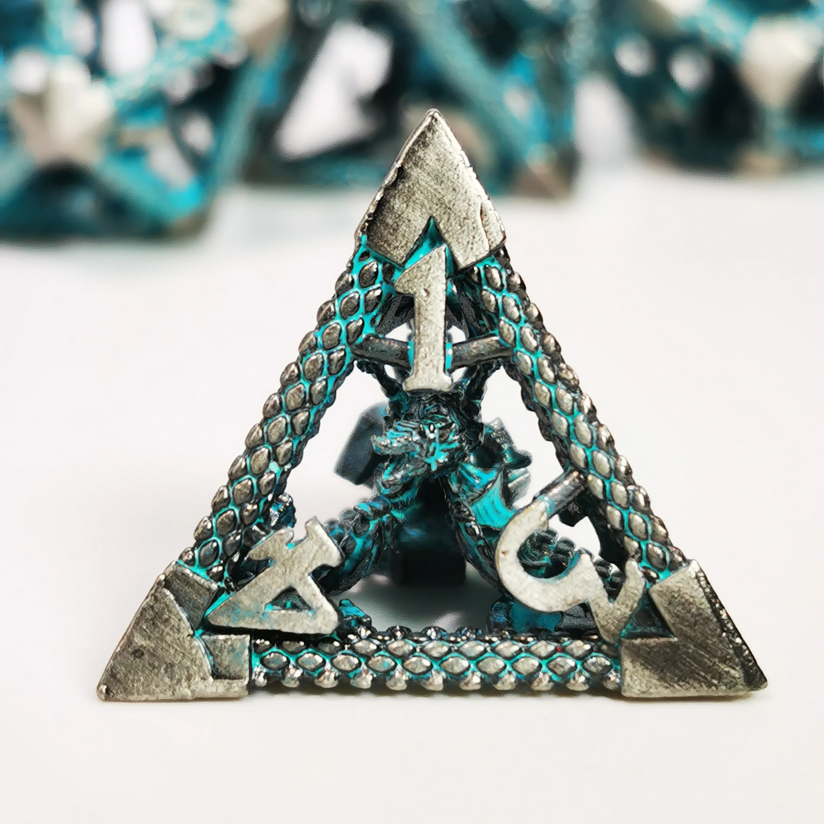DnD Metal Dice Set - Dragon Hollow Blue Zinc Alloy 7pc Polyhedral Dice for Dungeons and Dragons RPG with Display Box 4