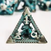 DnD Metal Dice Set - Dragon Hollow Blue Zinc Alloy 7pc Polyhedral Dice for Dungeons and Dragons RPG with Display Box 4