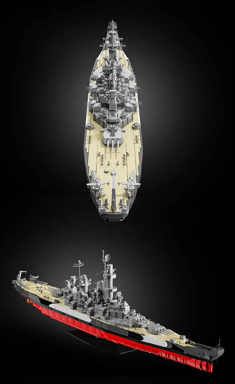 WW2 1:300 USS Missouri Schlachtschiff Bausteine Militärisches Kriegsschiff-Modell Desktop-Ornamente Montage-Schiffsbausteine Spielzeug Geschenke für Erwachsene – Detail 7