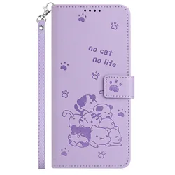Chic Cat Lanyard Leather Flip Wallet Case with Luxury Wrist Strap and Card Slots for Aquos R10 (Purple)