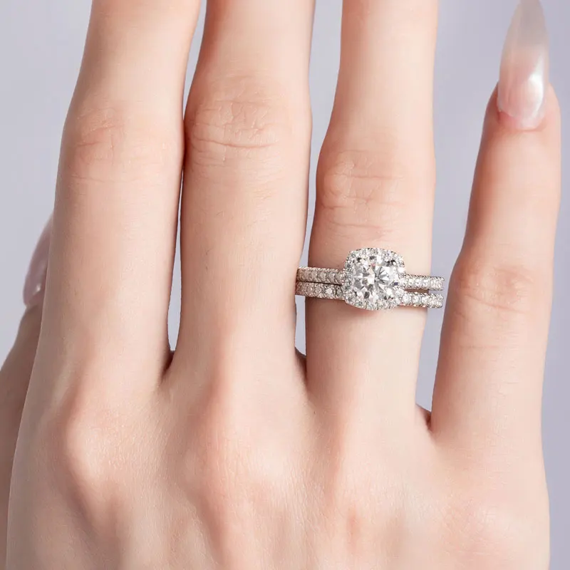DEZO Moissanite Wedding Rings Set For Her Total 1.75ctw Solid 925 Silver Twist Engagement Ring Round VVS D Color GRA Certificate