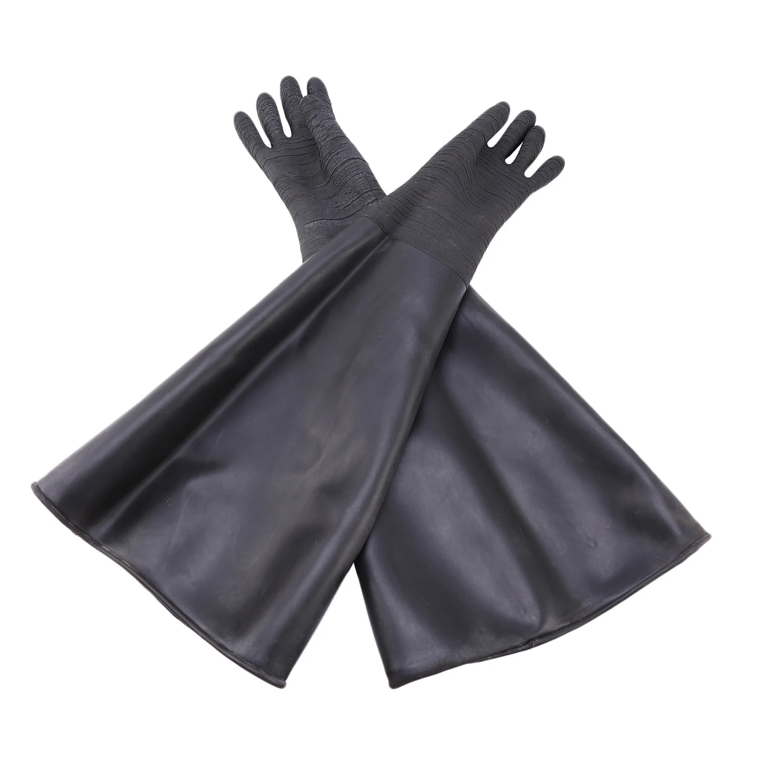 ABJT Rubber Black Sandblaster Gloves Stripe Abrasive Sand Blasting Gloves for Blasting Cabinet 65x30cm