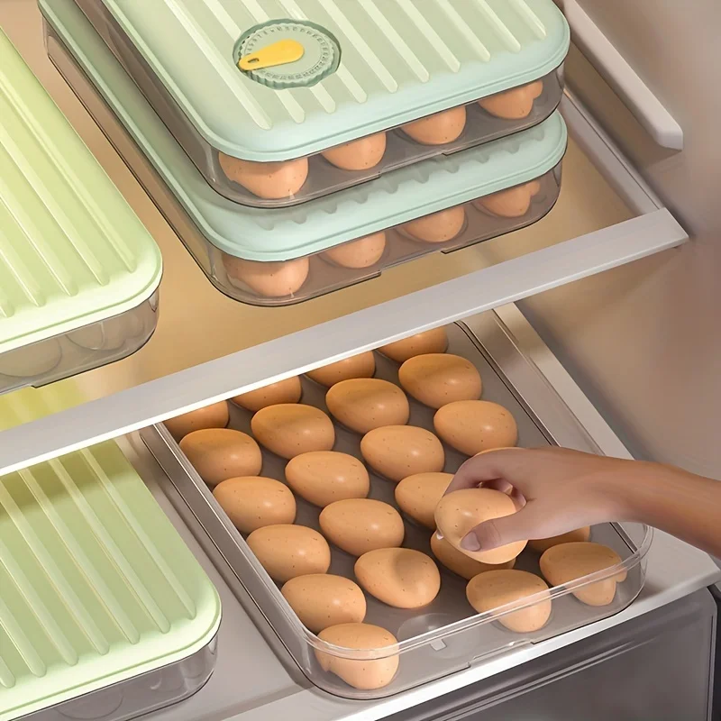 Description Picture 2 of item1PC 24 Grids Egg Storage Box Portable Multi Grid Fresh-keeping Box With Lid Stackable Plastic Egg Box Kitchen Fridge Egg Holder
