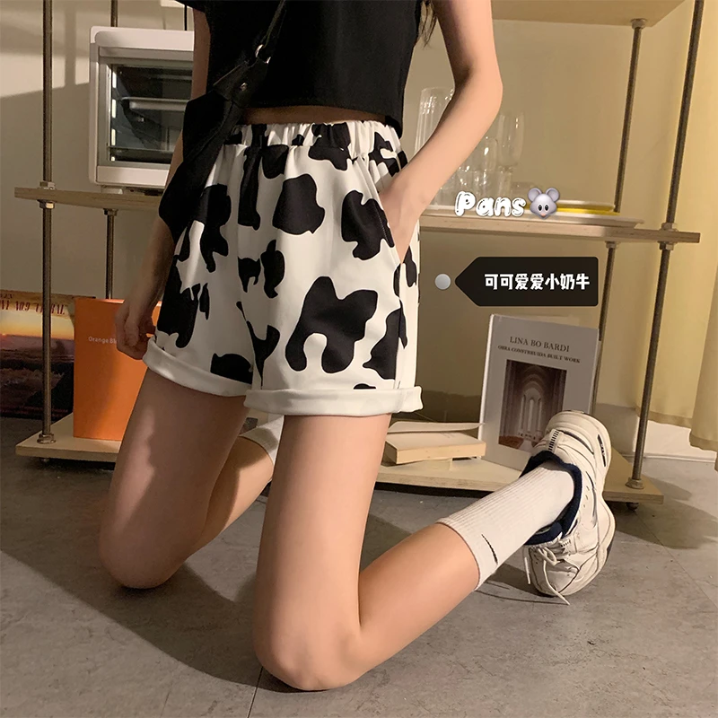 shorts Summer High Waist Thin Cow Print Shorts Women A-line Wide Leg Casual Sweet Cool Shorts 2021 New Women's Pants Short for Girls compression shorts