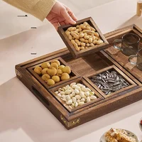 GIANXI Dry Fruit Tray Afternoon Tea Tray Snack Fruit Tray multi-lattice Tea Tray Stove Side Tea Chinese Wooden Tray 2