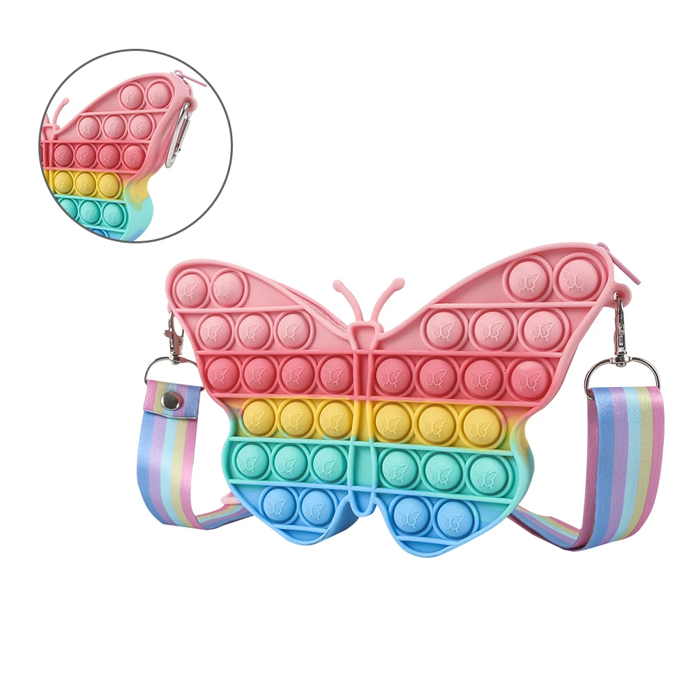 stress squeeze toy Rainbow Butterfly Pop Fidget Sensory Toy Bag, Silicone Pop Popper Handbag Toy, Stress Relief Squeeze Purse Toy For Autism nedo stress ball