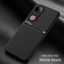 Enhanced Shockproof Non - Slip Phone Case with Magnetic PU Leather Back Cover for VIVO V50 5G (Black)
