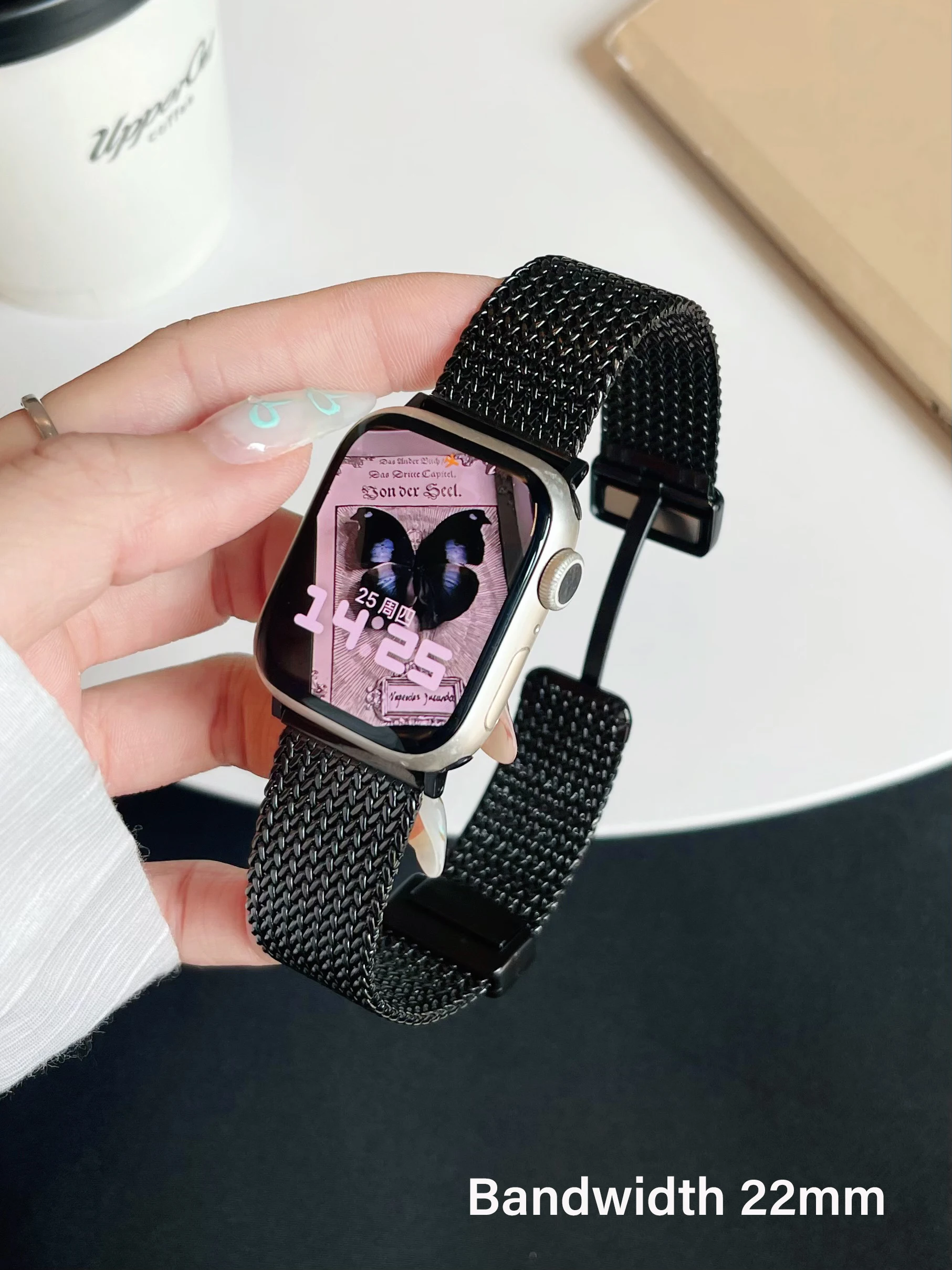 Elegant Magnetic Buckle Wheat Ear Pattern Metal Watch Strap
