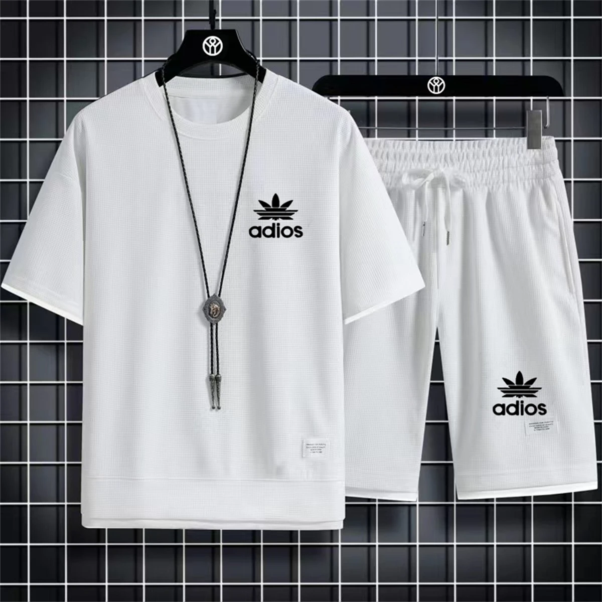 Fashionable men's suit leaf print handsome short-sleeved shorts summer new casual and comfortable men's short-sleeved suit