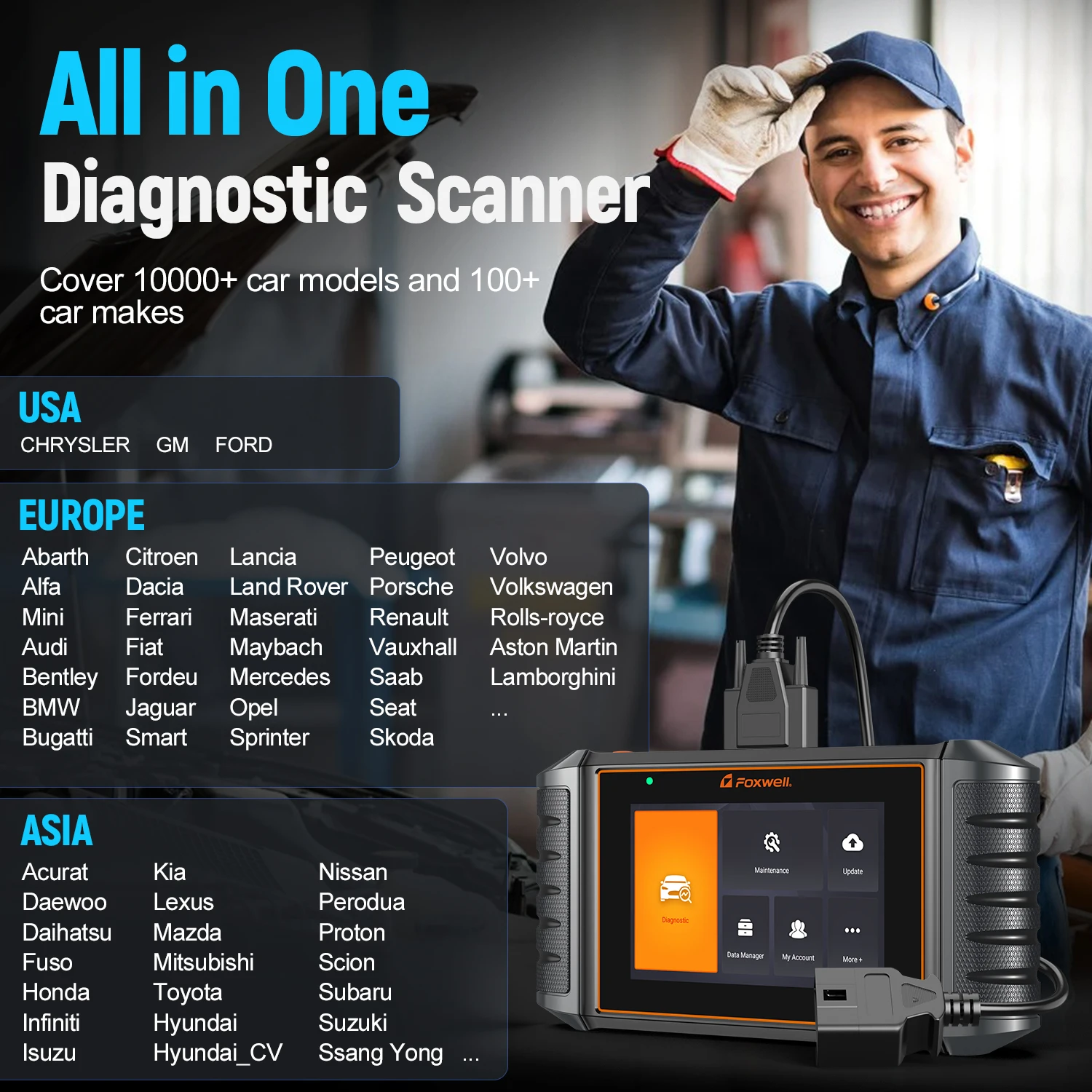 Foxwell NT726 OBD2 Scanner All System Diagnostic Scan Tool with ABS Oil Reset EPB DPF Injector SAS TPMS Code Reader Free Update