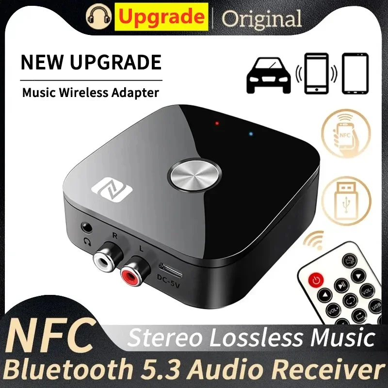 NFC Bluetooth 5.3 Audio Receiver 3.5mm AUX RCA Stereo Lossless HIFI Music Car Wireless Adapter USB U-Disk Play Remote Control Bluetooth Transceiver Adapter Bluetooth Aux Adaptor Bluetooth Audio Receiver Bluetooth Adapter Audio Adapter