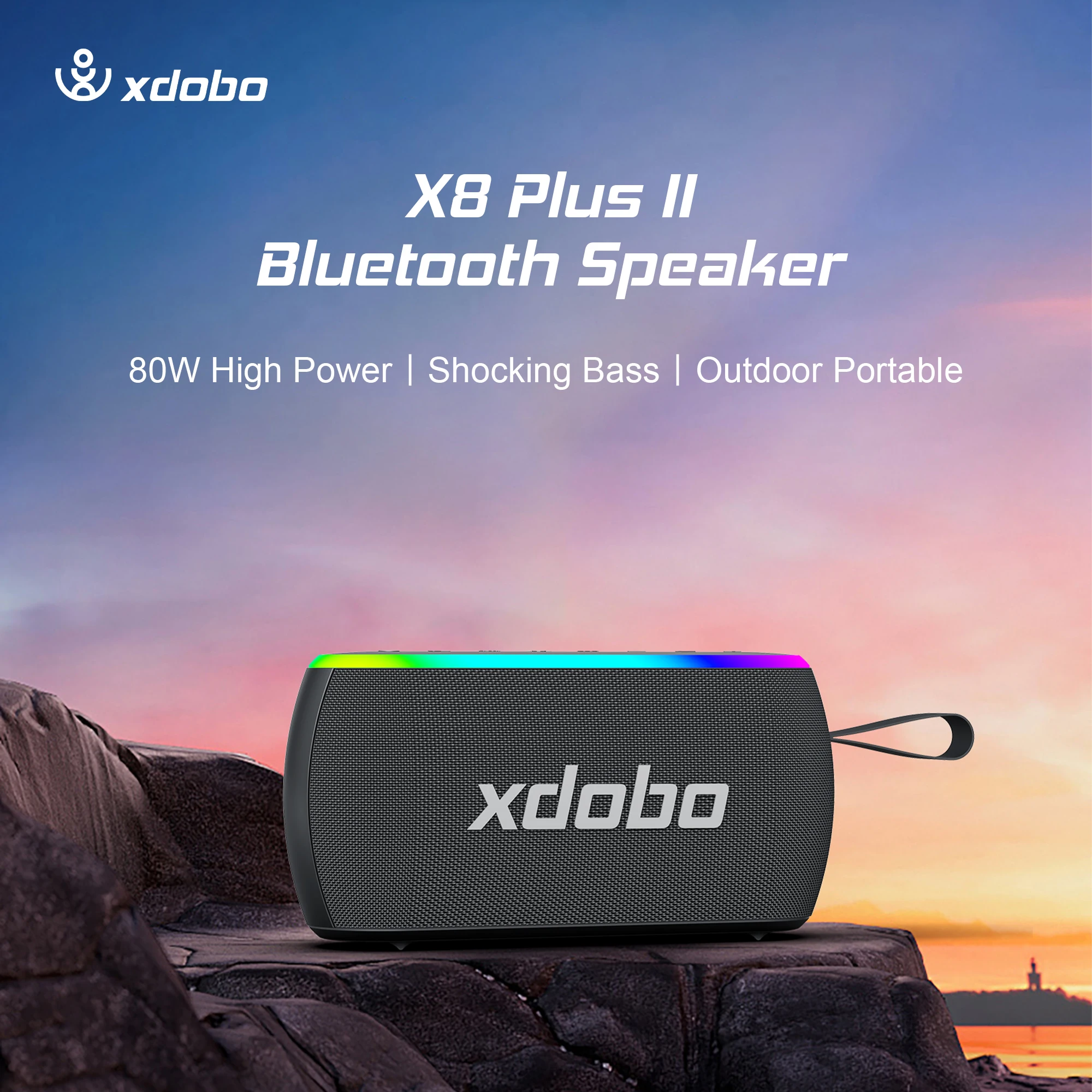 XDOBO PLUS II 80W portable wireless Bluetooth speaker IPX6 waterproof outdoor cycling subwoofer with RGB light wireless speaker 5