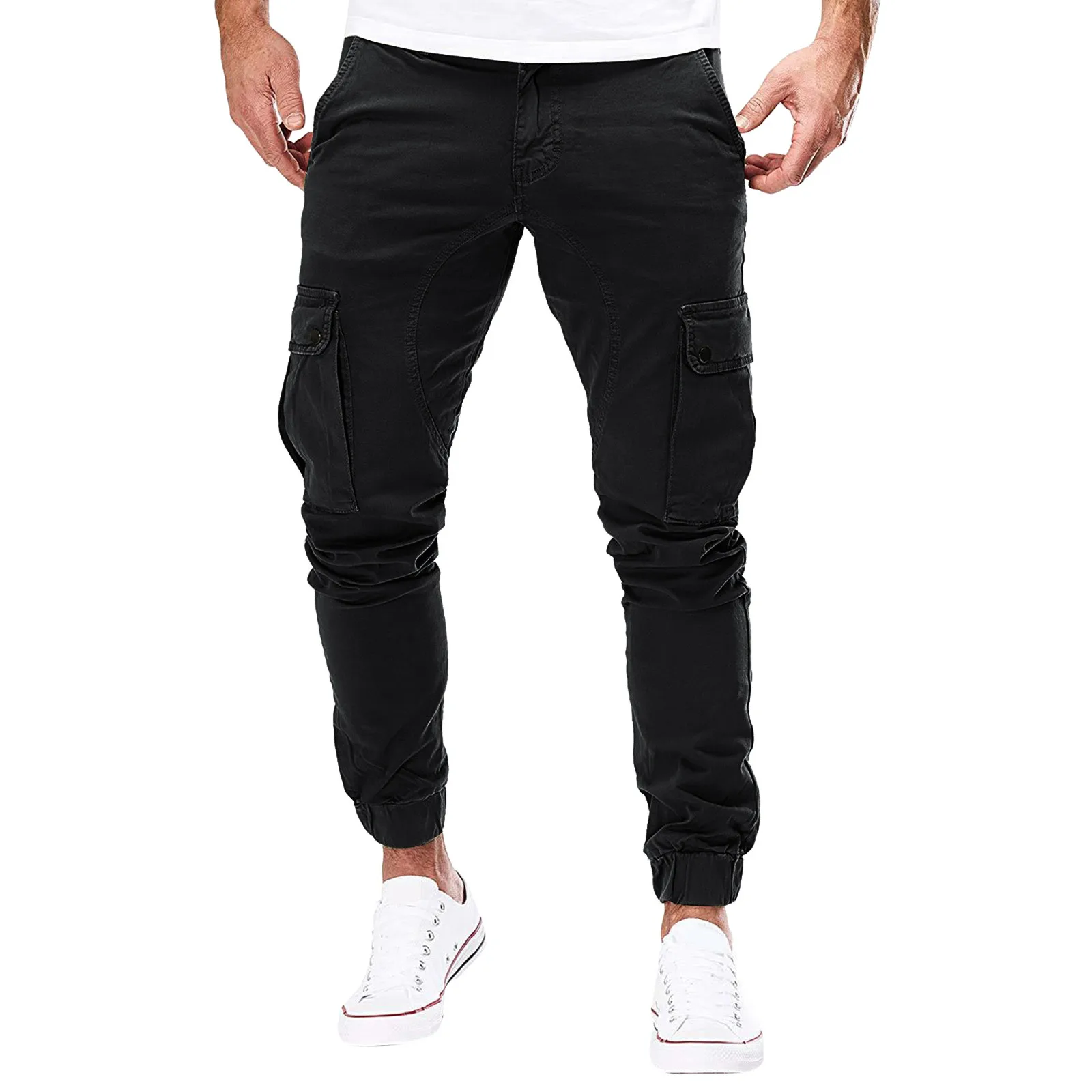 

Solid Color Pocket Casual Pants Loose Fit Leisure Trousers Sportswear Stretch Autumn Winter Black Workout Men'S Pantalones