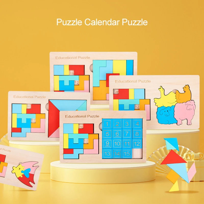 

1 Set Calendar Wooden Puzzle Toy Brain Tease Jigsaw Children Pre-school Magination Shapes Puzzle Educational Toy for Kids Gift