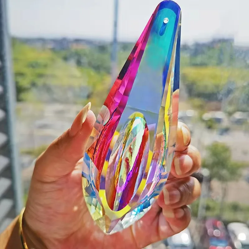 120mm Large Crystal Suncatcher AB Coating Faceted Crystal Prisms Drop Pendant Rainbow Window Garden Hanging Decoration Gift sun catcher crystal pendant sun catchers window ornament