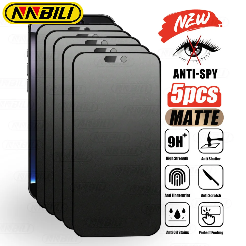 NNBILI 5 Pezzi Protezione Schermo Opaca Smerigliata a Copertura Totale con Privacy, per iPhone 17 Pro Max 16 15 14 13 12 11 Pro Max Serie 17e 16e