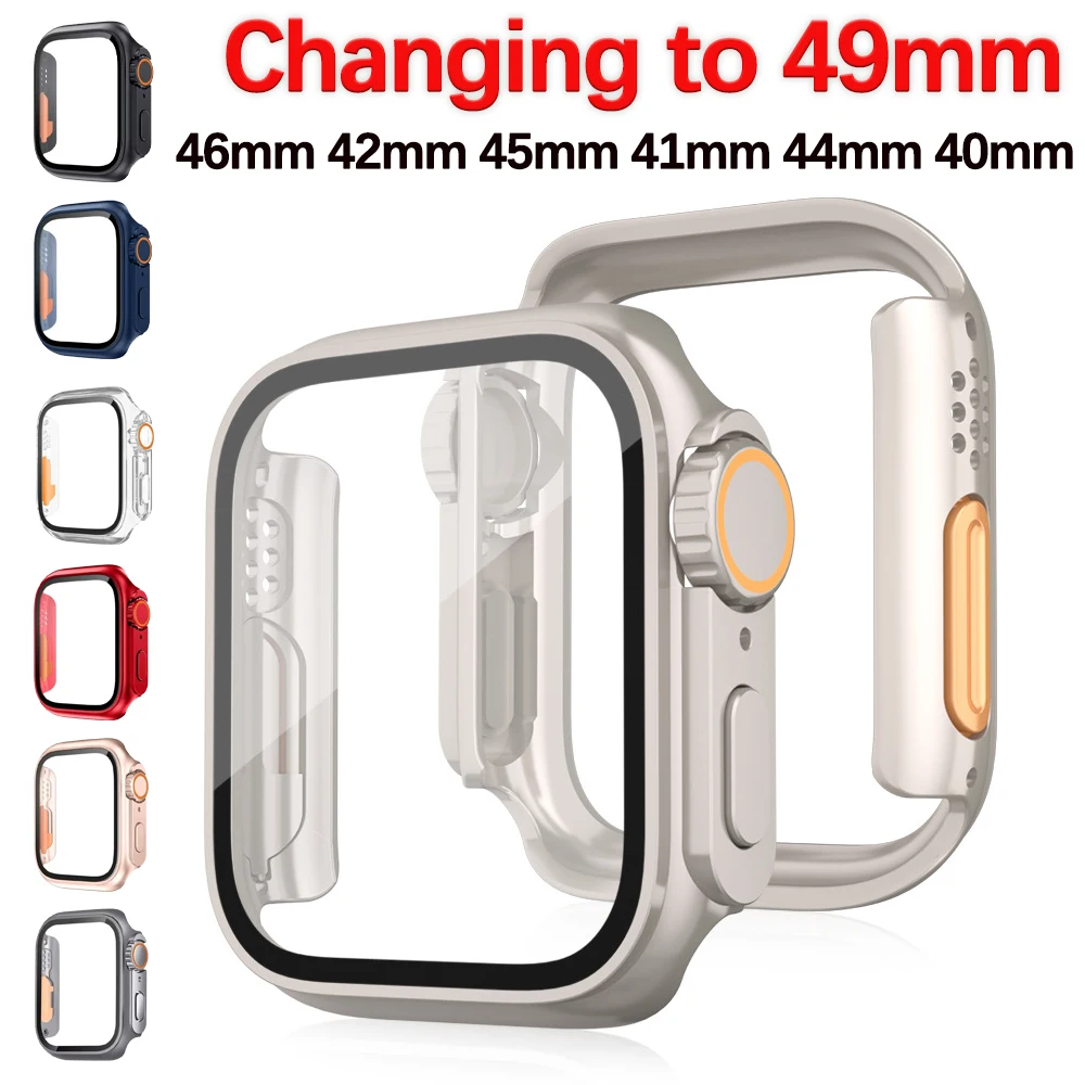 Screen Protector For Apple Watch Case 46mm 42mm 45mm 40mm 44mm 41mm PC Cover+Glass Film Change To Ultra Series 10 9 8 7 6 SE 5