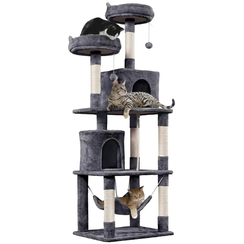 

70.5″H Multi Level Cat Tower Tree with 2 Condos & 2 Foam-Padded Perches for Medium/Large Cats, Light Gray