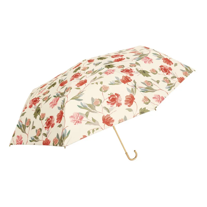 Hook Folding Umbrella for Women Rain or Shine Retro Sun Umbrella Sun Protection  Ultraviolet Protection  High-end Sunshade