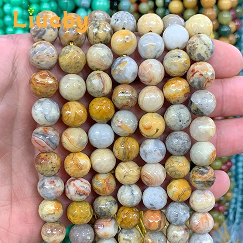 

Natural Stone Faceted Yellow Crazy Lace Agates Handmade spacer Beads For Jewelry Making DIY Accessories 15" Strand 4/6/8/10/12mm