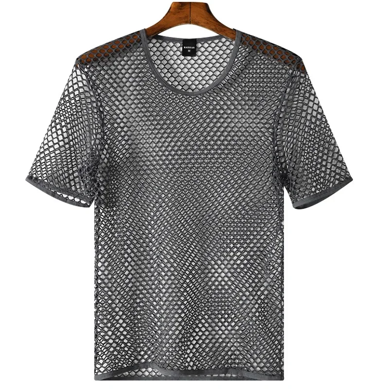 Herren Netzstoff Durchsichtiges T-Shirt Eiskalt Atmungsaktiv Fischernetz-Design Kurzarm