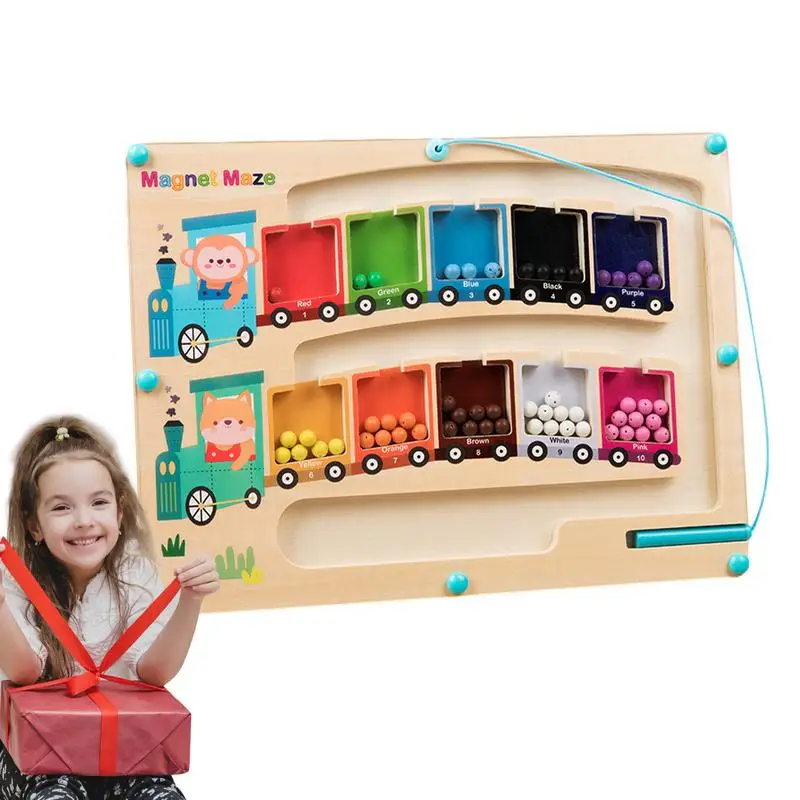 

Magnet Board Puzzles Game 2 in 1 Magnetic Color and Number Maze Toddlers Montessori Fine Motor Training Sensory Educational Toys