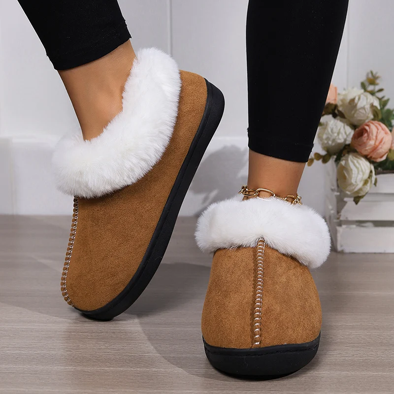 Fur Ankle Fluffy Slippers Women 2024 Winter Warm Plush Indoor Home Slippers Woman Faux Suede Closed Toe Soft Sole House Shoes 5