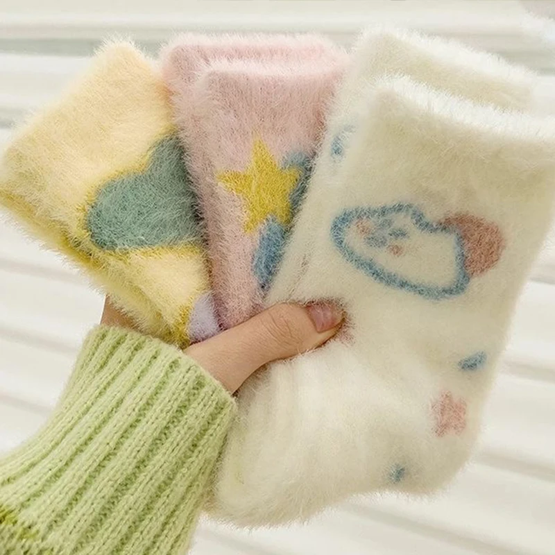 

Japanese Kawaii Cute Socks Autumn Winter Thicken Warm Soft Plush Women Socks Coral Fleece Thermal Homewear Floor Sleeping Socks