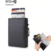 DIENQI Carbon Fiber Card Holder Wallets Men Brand Rfid Black Magic Trifold Leather Slim Mini Wallet Small Money Bag Male Purses 1