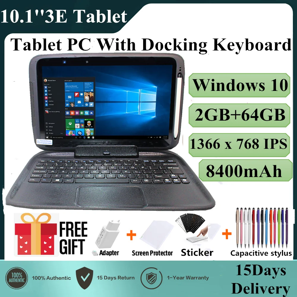 most popular tablet 3E Tablet PC 2G Ram 64G Rom 10.1 INCH Windows 10 With Docking Keyboard &Touching Pen1366*768 IPS Screen Dual Camera best tablet