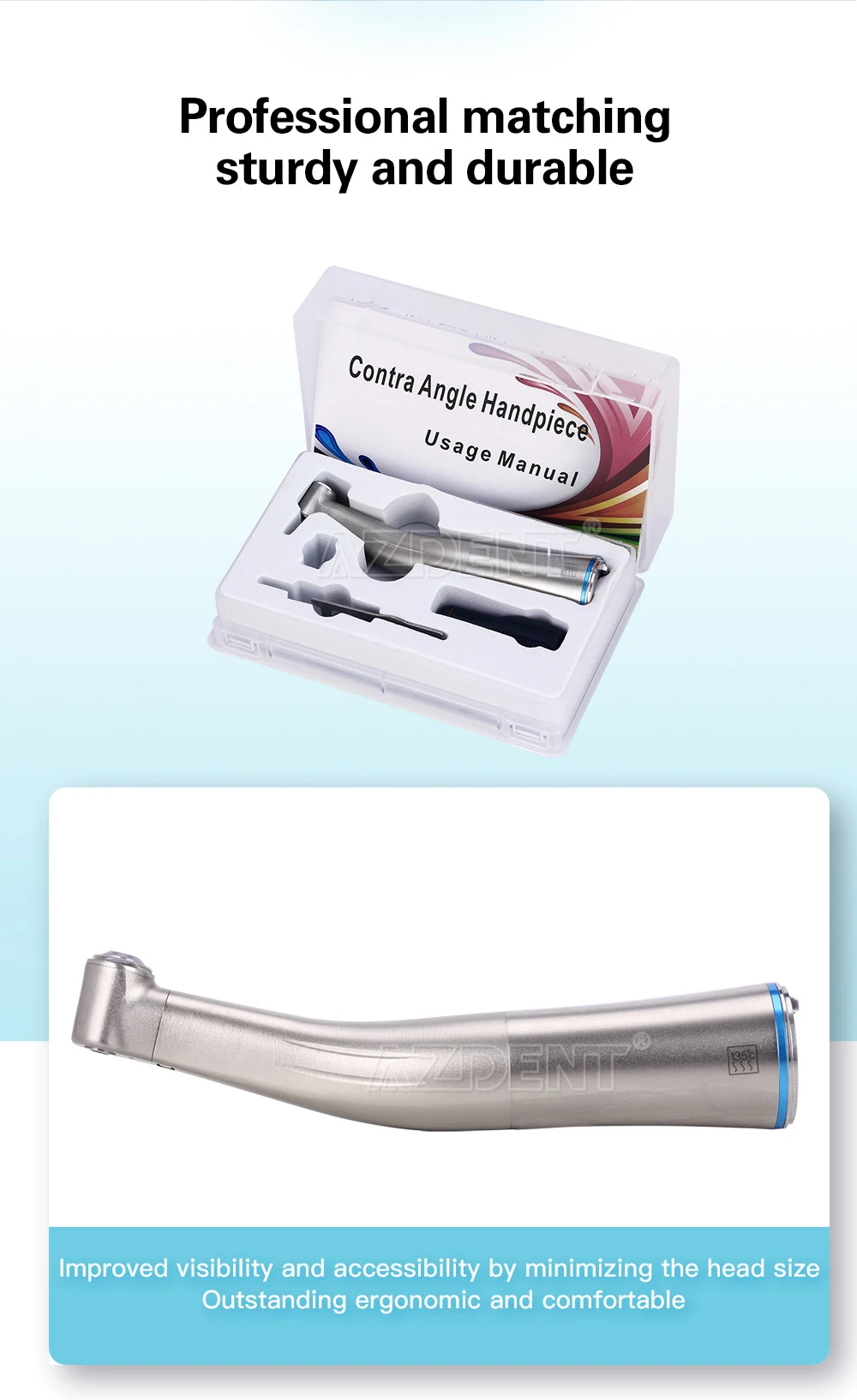AZDENT Dental 1:5/1:1/20:1 LED Fiber Optic Low Speed Handstück Interne Spray Contra Winkel Push Button Handstück Zahnarzt Werkzeug – Detail 17