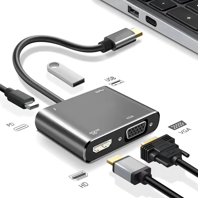 USB C To HDMI-Compatible VGA Type-C Digital AV Multiport Adapter Thunderbolt 3 Converter To 4K 1080P Fast Charging for MacBook