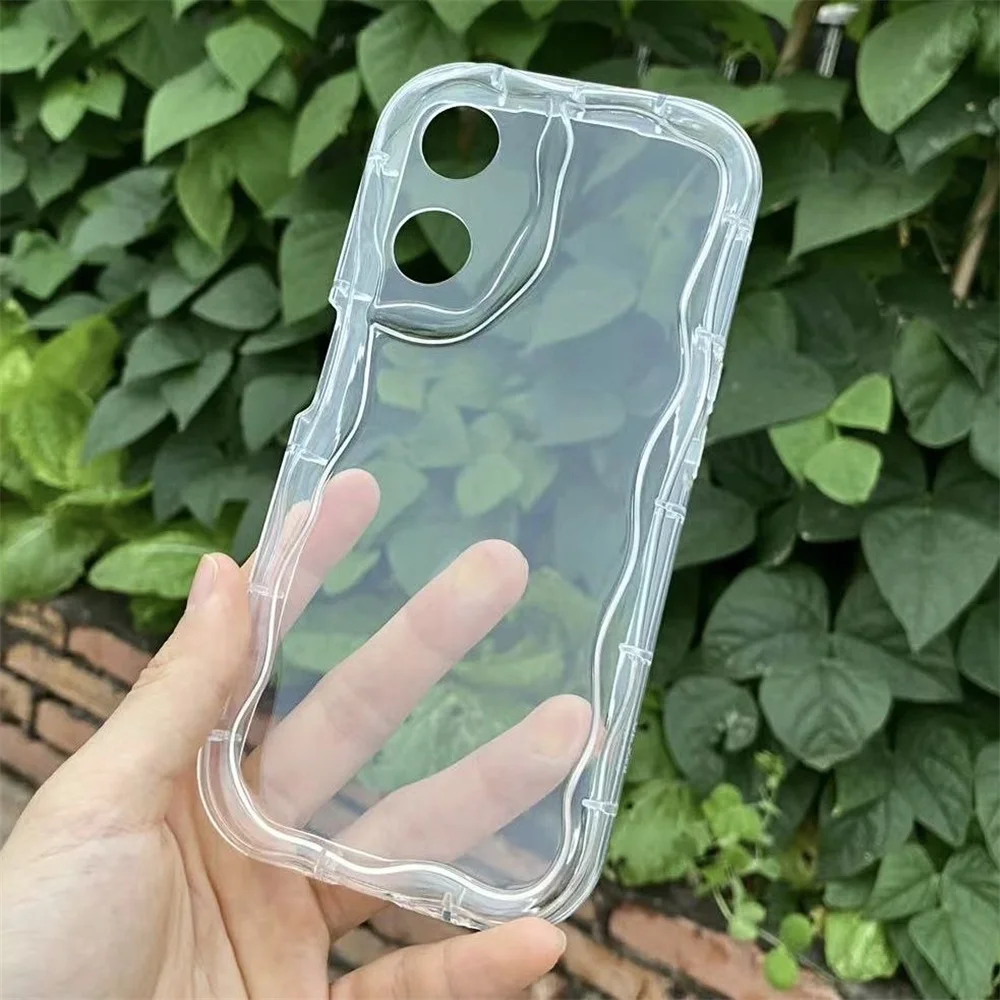 Clear Curly Frame Soft TPU Shockproof Phone Case with Wavy Bumper Design