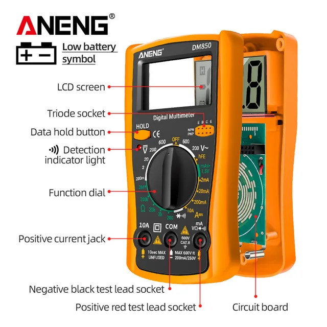 ANENG DM850 Digital Multimeter Automatic Professional 1999 Counts Auto AC/DC Votage Tester Ohm Current Ammeter Detector Tool 2