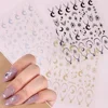 Heallor Sliver Gold Nails Stickers Mental Sun Moon Star Lock Angel Wing Decals Nail Charms 3D Adhesive Sliders Spring Decor Acce 3