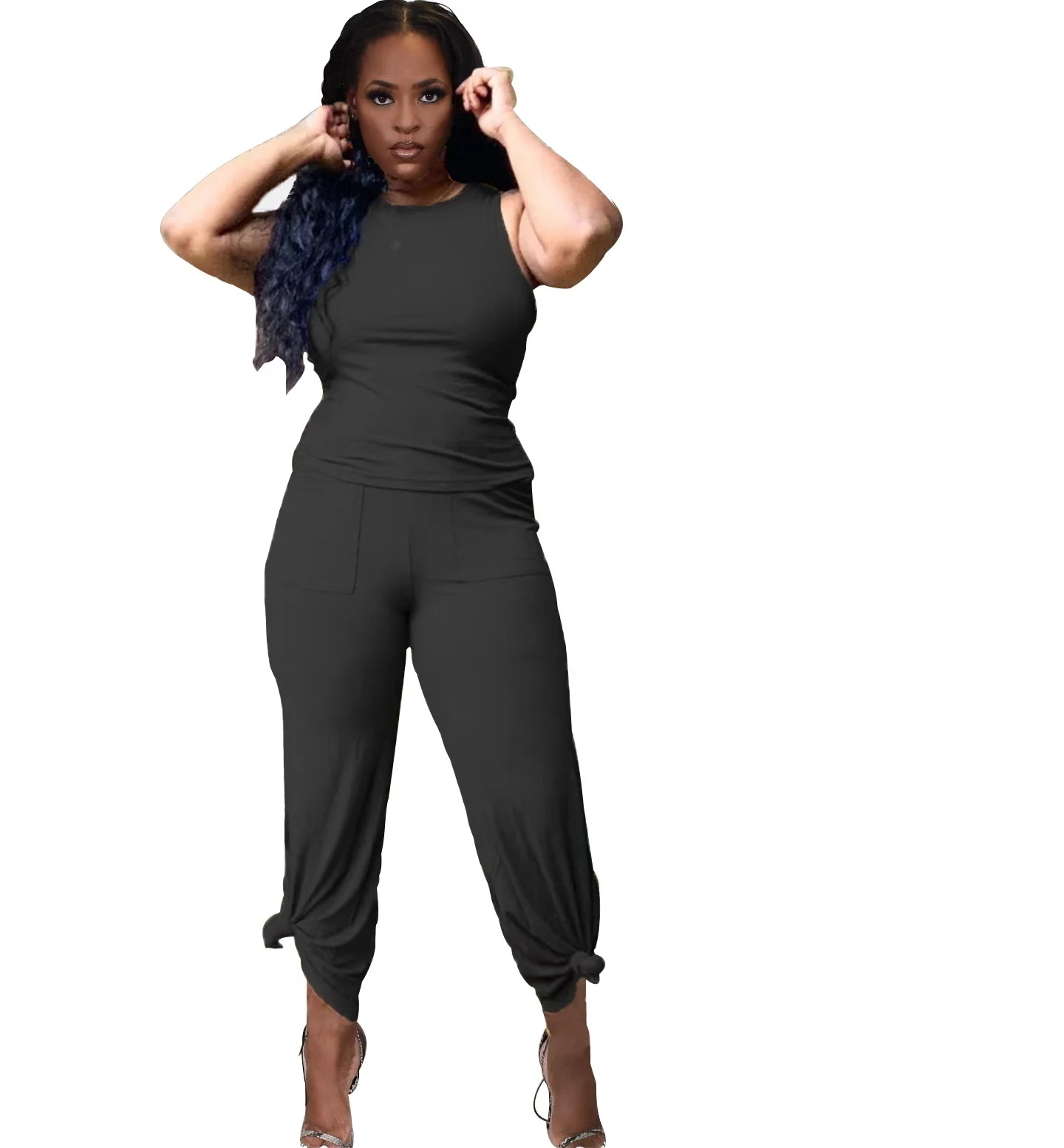

Cutubly Two 2 Piece Set 2022 Solid Straps Crop Top And Long Pants Sets Fashion Print Outfits Casual Female Clothing Womens Woman
