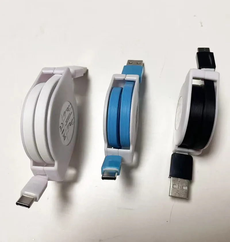 USB 2.0 to Type-C Retractable Portable Cable - Flat Design