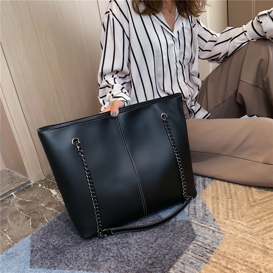 Large Capacity Women's Shopper Bag Pu Leather Shoulder Bags for Women New  Fashion Chain Design Tote Bags Brand Ladies Travel Sac