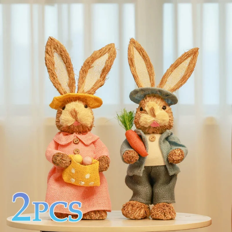 2PCS Straw Rabbits Bunny Decorations for Easter Party for party photo props