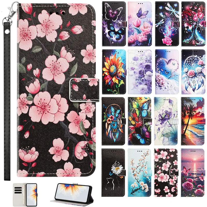 Floral Leather Flip Phone Case with Strap - Fashionable Protective Cover