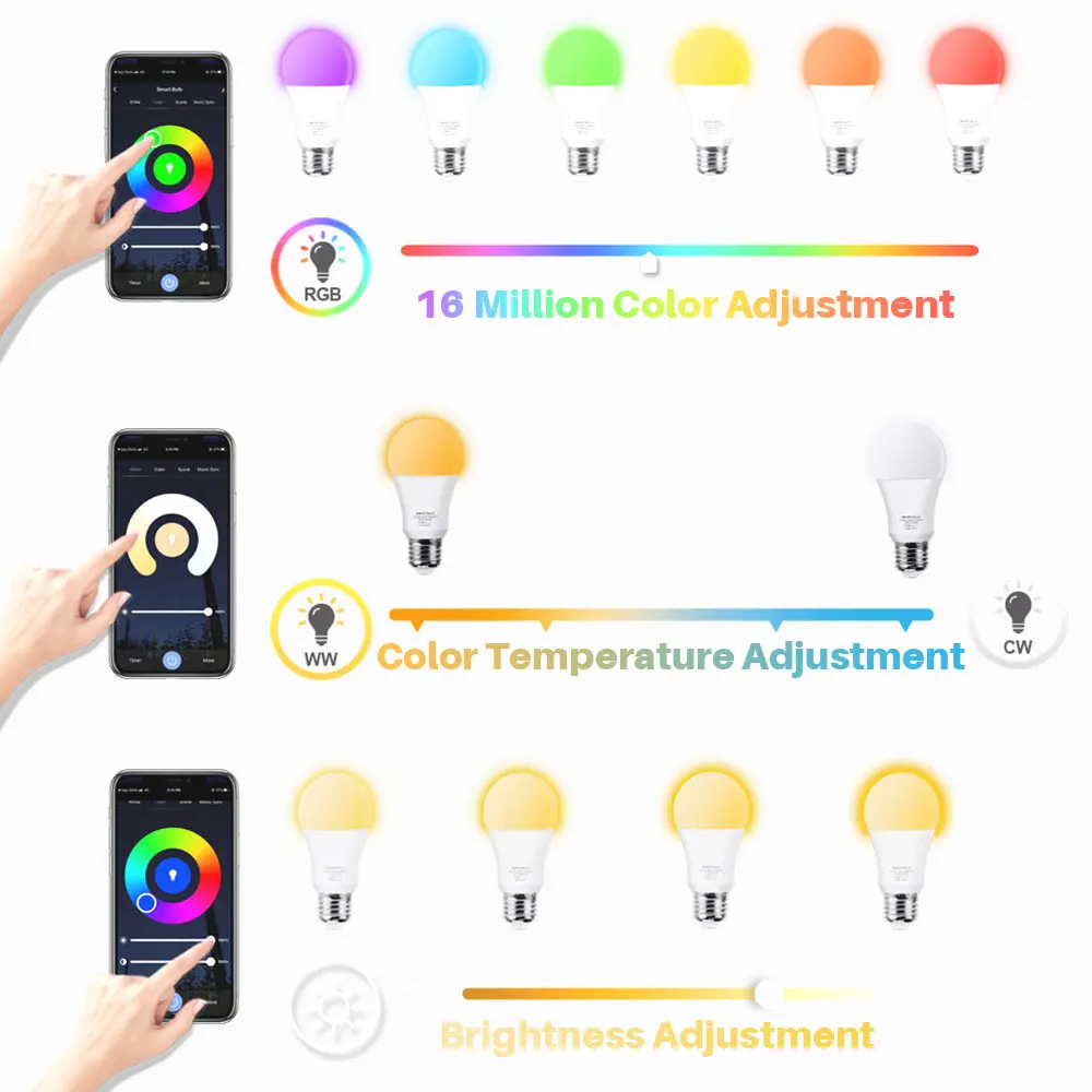 Tuya 스마트 전구 E27 WiFi 디밍 가능 LED 전구 Bluetooth/Zigbee RGBCW 100-240V 스마트 라이프 App 제어 지원 Alexa Google Hom
