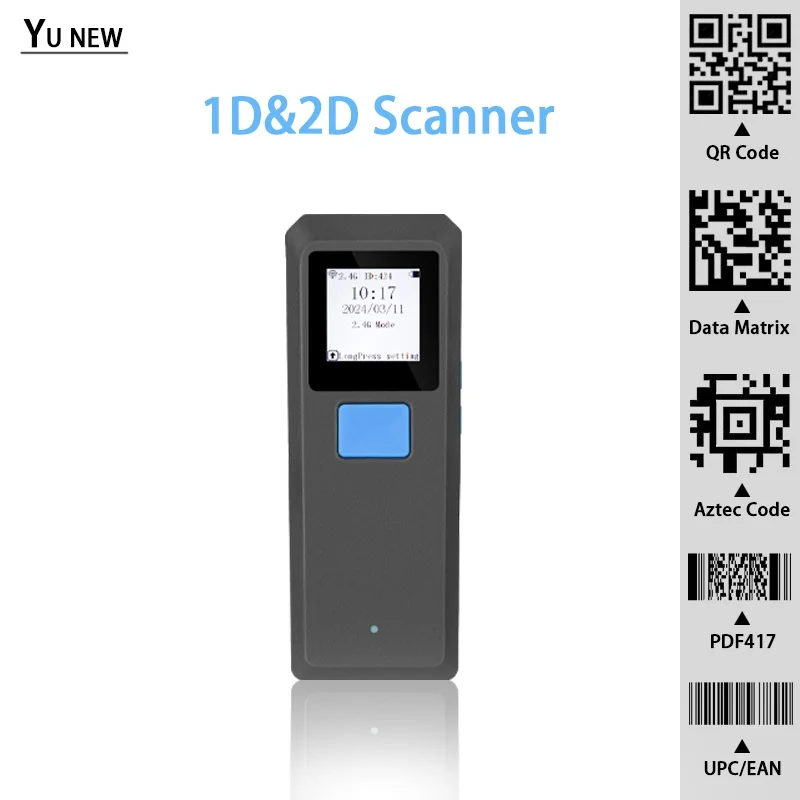 Barcode Scanner Mini Bluetooth Portable 1D 2D Barcode Scanner with Display Can Store data Easy to Operate connect Mobile Phone or Laptop