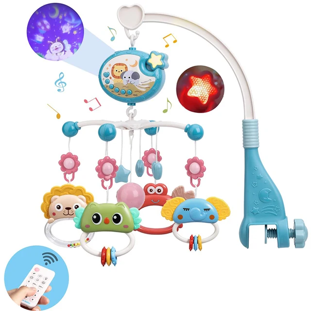 Mobile de berceau musical pour bébé de 0 à 6 mois, avec lumières, Projection musicale, jouets de berceau télécommandés pour nouveau-né 1