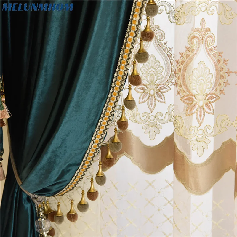 

Melunmhom European Italian Velvet Curtains for Living Room Bedroom Luxury Solid Color Curtain Valance Window Treatments Custom d