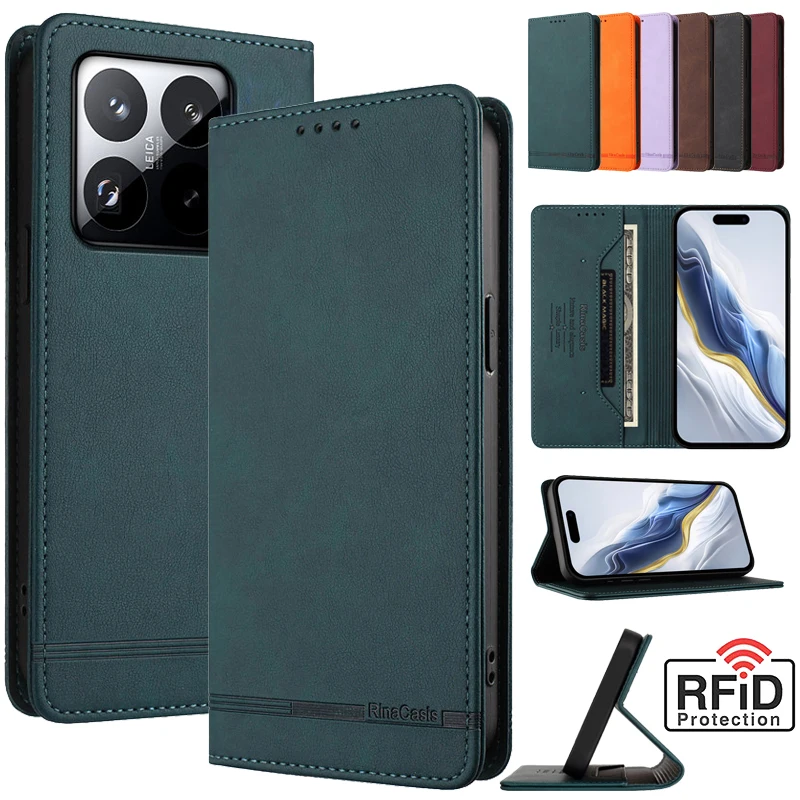 Vintage Leather Anti-Theft Wallet Flip Case with Magnetic Hasp and Card Slot
