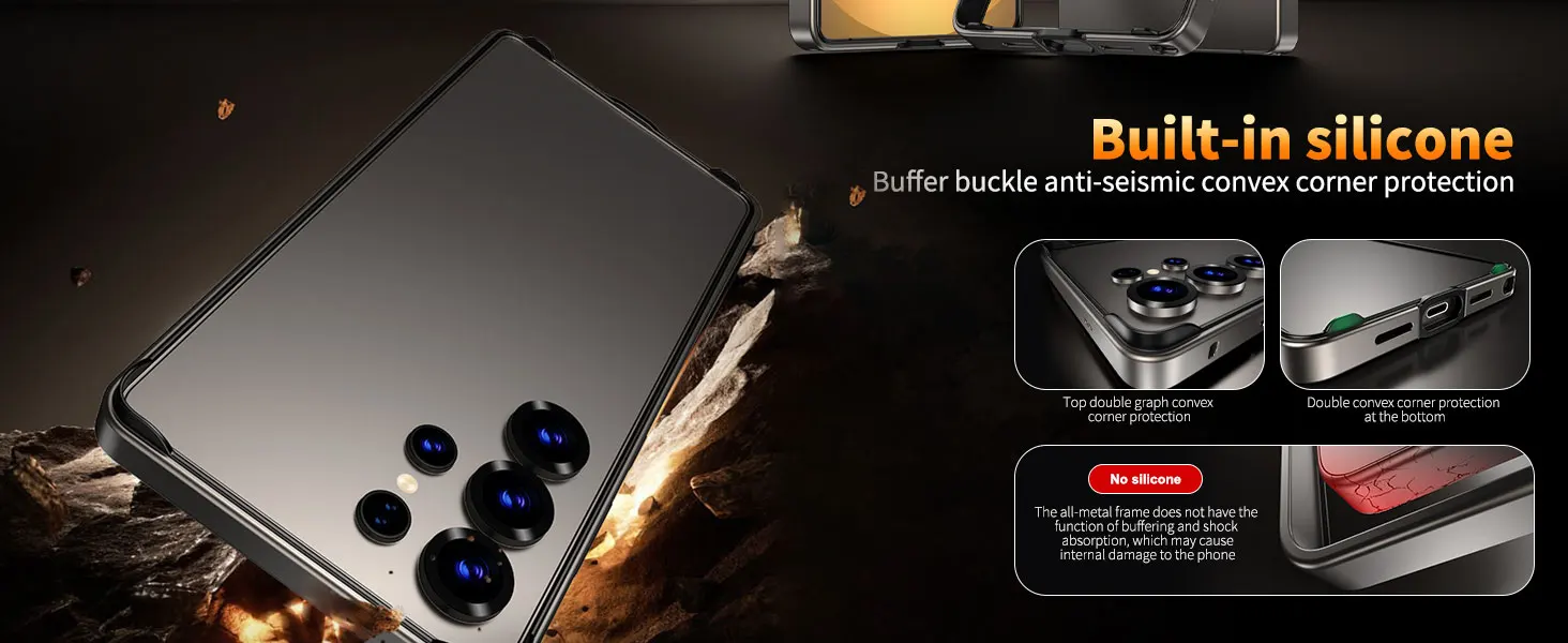 Luxury Aluminum Frame Case for Samsung Galaxy S25 Ultra  S24 Plus - Hybrid Silicone Bumper Protective Accessory