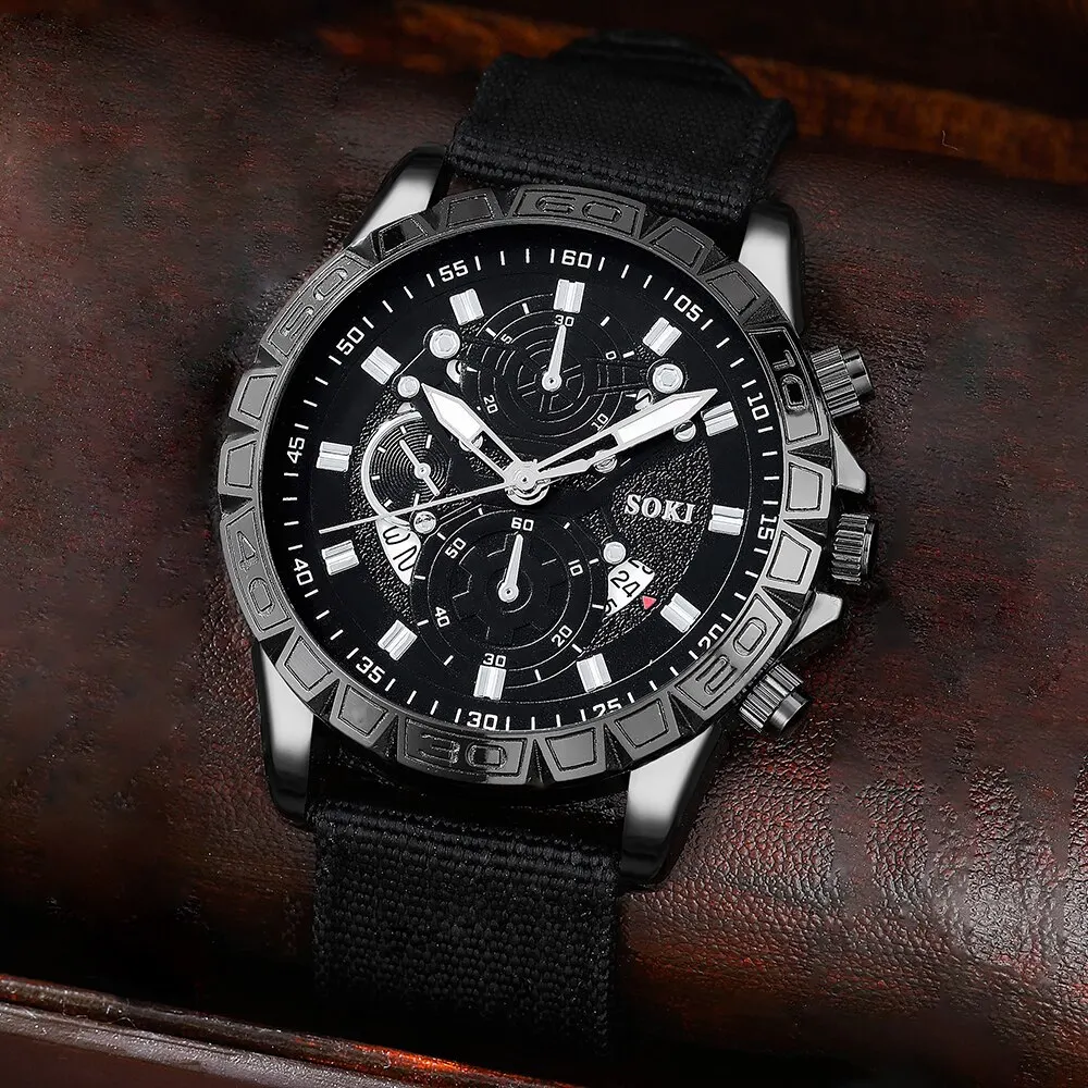 2023 Top Brand Luxury Fashion Calendar Watch Men Nylon Strap Clock Sport Watches Mens Quartz Wristwatch Relogio Masculino
