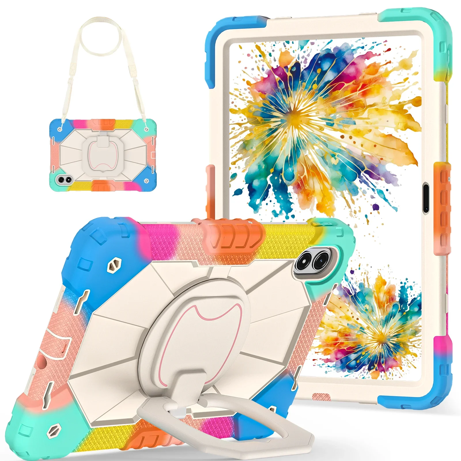 Heavy Duty Shockproof Tablet Case with Stand & Shoulder Straps - Silicone + PC