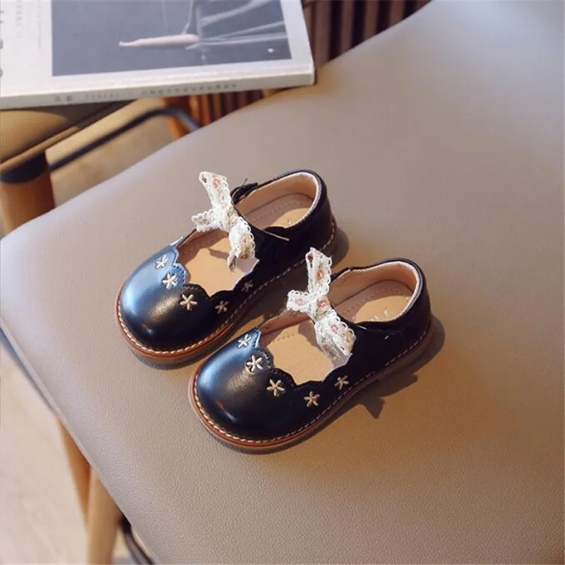 

Girl Leather Shoe Soft Kids Loafers Bowtie Children Casual Shoe