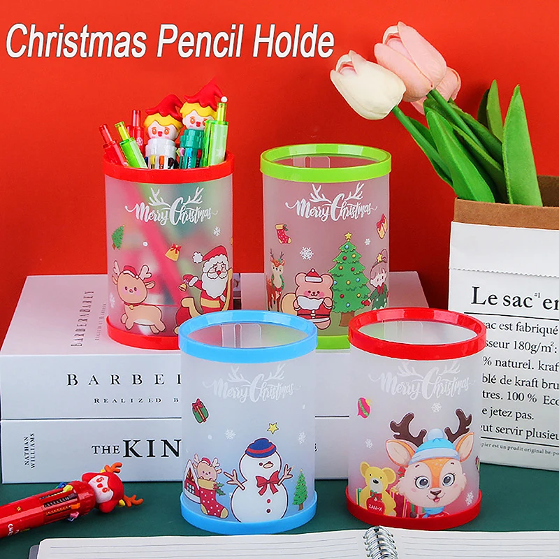 

Cartoon Christmas DIY Folding Pen Holder Creative Cute Desktop Pen Container Organizers Portable Stationery Office School Supply